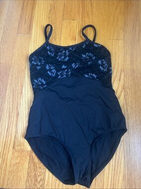 Girls 14 Lulli Black Floral Lace Tank Leotard